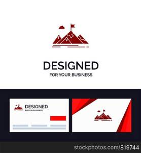 Creative Business Card and Logo template Achievement, Aim, Business, Goal, Mission, Mountains, Target Vector Illustration