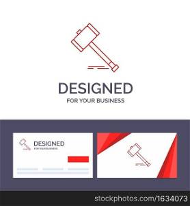 Creative Business Card and Logo template Action, Auction, Court, Gavel, Hammer, Law, Legal Vector Illustration