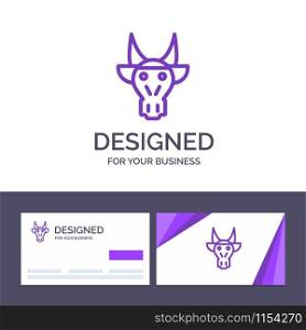 Creative Business Card and Logo template Adornment, Animals, Bull, Indian, Skull Vector Illustration