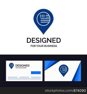 Creative Business Card and Logo template American, Location, Map, Sign Vector Illustration