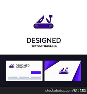 Creative Business Card and Logo template Army, Knife, Multi tool, Pocket Knife, Swiss Vector Illustration
