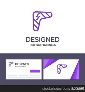 Creative Business Card and Logo template Australia, Australian, Boomerang, Indigenous, Travel, Weapon Vector Illustration