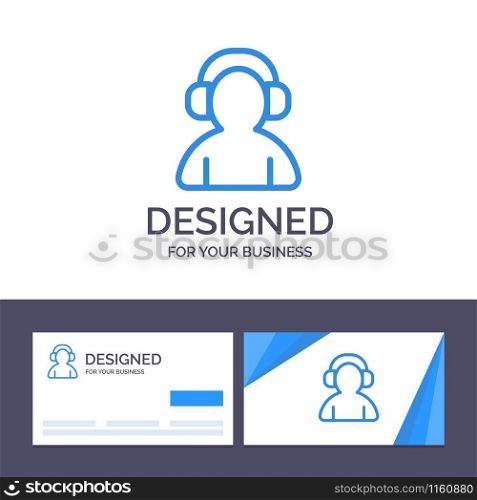 Creative Business Card and Logo template Avatar, Support, Man, Headphone Vector Illustration