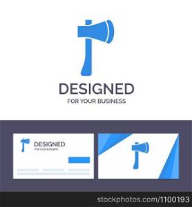 Creative Business Card and Logo template Ax, Ax Tool, Axe, Axe Tool, Building, Construction Vector Illustration
