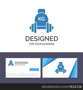Creative Business Card and Logo template Barbell, Dumbbell, Equipment, Kettle bell, Weight Vector Illustration