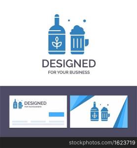 Creative Business Card and Logo template Beer, Bottle, Cup, Ireland Vector Illustration
