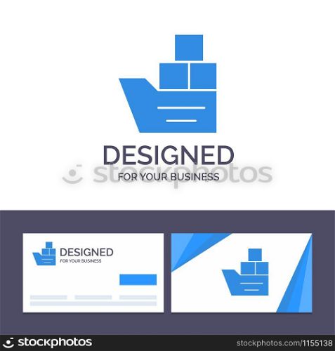 Creative Business Card and Logo template Box, Good, Logistic, Transportation, Ship Vector Illustration