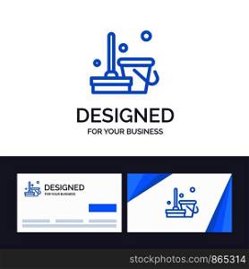Creative Business Card and Logo template Broom, Clean, Cleaning, Sweep Vector Illustration