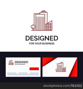 Creative Business Card and Logo template Building, Build, Dormitory, Tower, Real Estate Vector Illustration