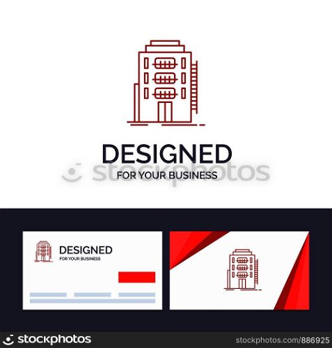Creative Business Card and Logo template Building, City, Dormitory, Hostel, Hotel Vector Illustration