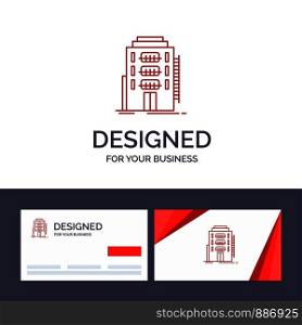 Creative Business Card and Logo template Building, City, Dormitory, Hostel, Hotel Vector Illustration