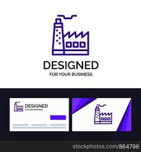 Creative Business Card and Logo template Building, Factory, Construction, Industry Vector Illustration
