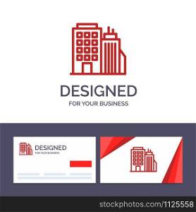 Creative Business Card and Logo template Building, Office, Tower, Head office Vector Illustration