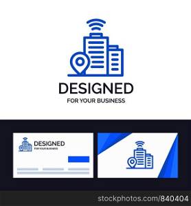 Creative Business Card and Logo template Building, Wifi, Location Vector Illustration