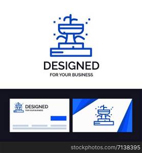 Creative Business Card and Logo template Buildings, Fountain, Garden, Park Vector Illustration