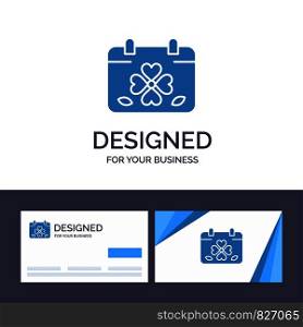 Creative Business Card and Logo template Calendar, Clover, Day, Leaf, Patrick Vector Illustration