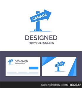 Creative Business Card and Logo template Canada, Direction, Location, Sign Vector Illustration