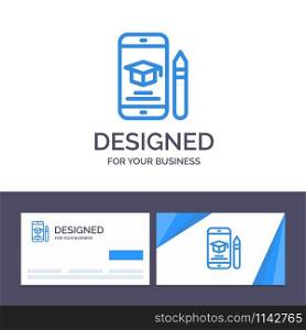 Creative Business Card and Logo template Cap, Education, Graduation, Mobile, Pencil Vector Illustration
