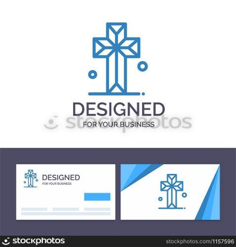 Creative Business Card and Logo template Cathedral, Church, Cross, Parish Vector Illustration