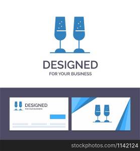 Creative Business Card and Logo template Celebration, Champagne Glasses, Cheers, Toasting Vector Illustration