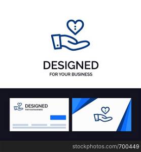 Creative Business Card and Logo template Charity, Donation, Giving, Hand, Love Vector Illustration