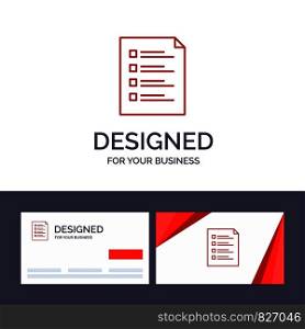 Creative Business Card and Logo template Checklist, Check, File, List, Page, Task, Testing Vector Illustration