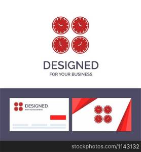 Creative Business Card and Logo template Clock, Business, Clocks, Office Clocks, Time Zone, Wall Clocks, World Time Vector Illustration
