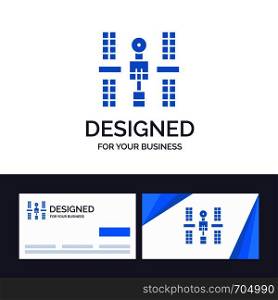 Creative Business Card and Logo template Complex, Orbital, Platform, Satellite, Space Vector Illustration