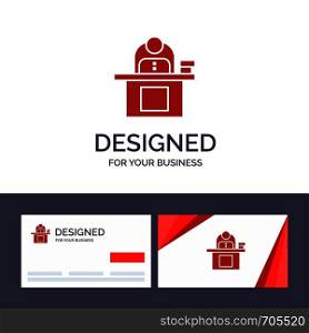Creative Business Card and Logo template Desk, Business, Computer, Laptop, Person, Personal, User Vector Illustration