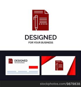 Creative Business Card and Logo template Document, Edit, Page, Paper, Pencil, Write Vector Illustration