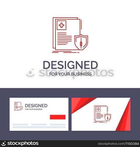 Creative Business Card and Logo template Document, Protection, Shield, Medical, Health Vector Illustration