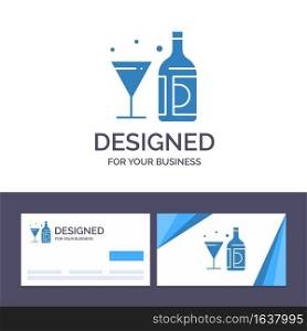 Creative Business Card and Logo template Drink, Wine, American, Bottle, Glass Vector Illustration