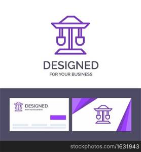 Creative Business Card and Logo template Drum, Well, Law, Balance Vector Illustration