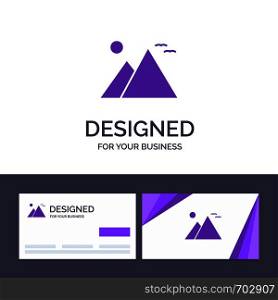 Creative Business Card and Logo template Egypt, Giza, Landmark, Pyramid, Sun Vector Illustration