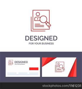 Creative Business Card and Logo template Employee, Hr, Human, Hunting, Personal, Resources, Resume, Search Vector Illustration