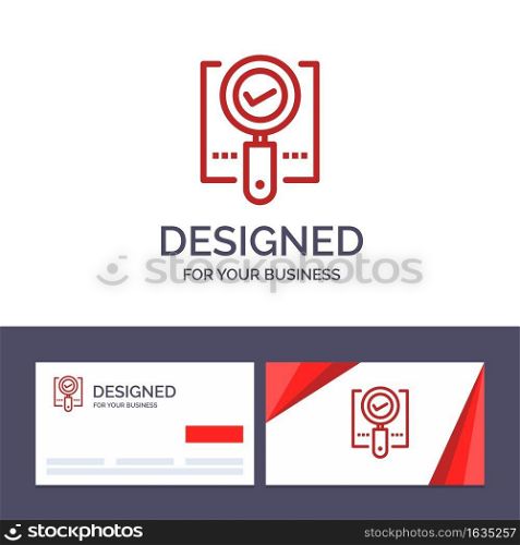 Creative Business Card and Logo template Explore, Find, Magnifier, Ok, Search Vector Illustration