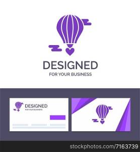 Creative Business Card and Logo template Flying Balloon, Hot Balloon, Love, Valentine Vector Illustration