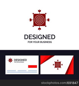 Creative Business Card and Logo template Focus, Board, Dart, Arrow, Target Vector Illustration