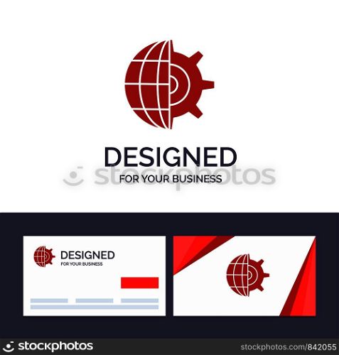 Creative Business Card and Logo template Gear, Globe, Setting, Business Vector Illustration