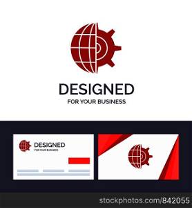 Creative Business Card and Logo template Gear, Globe, Setting, Business Vector Illustration