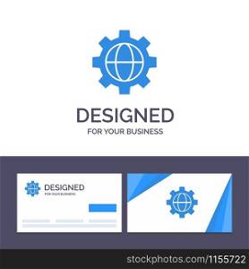 Creative Business Card and Logo template Gear, Setting, Globe Vector Illustration