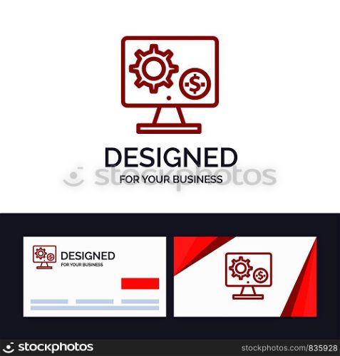 Creative Business Card and Logo template Generator, Monitor, Screen, Setting, Gear, Money Vector Illustration