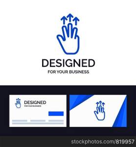 Creative Business Card and Logo template Gestures, Hand, Mobile, Three Finger, Touch Vector Illustration