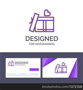 Creative Business Card and Logo template Gift box, Heart, Love Vector Illustration