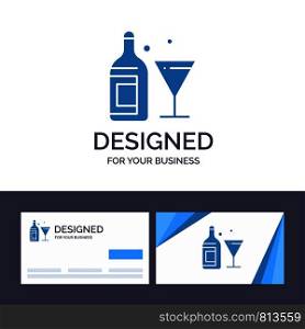 Creative Business Card and Logo template Glass, Drink, Bottle, Wine Vector Illustration
