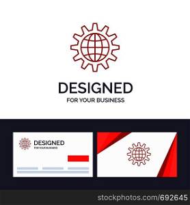 Creative Business Card and Logo template Global, Business, Develop, Development, Gear, Work, World Vector Illustration