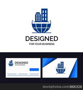 Creative Business Card and Logo template Global Organization, Architecture, Business, Sustainable Vector Illustration