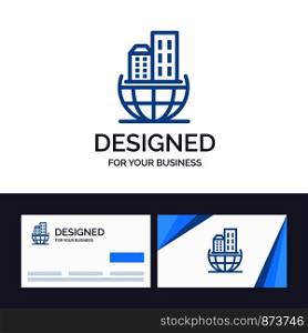 Creative Business Card and Logo template Global Organization, Architecture, Business, Sustainable Vector Illustration