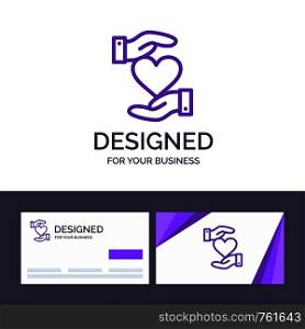 Creative Business Card and Logo template Heart, Give, Hand, Favorite, Love Vector Illustration