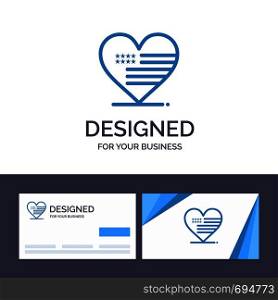 Creative Business Card and Logo template Heart, Love, American, Flag Vector Illustration